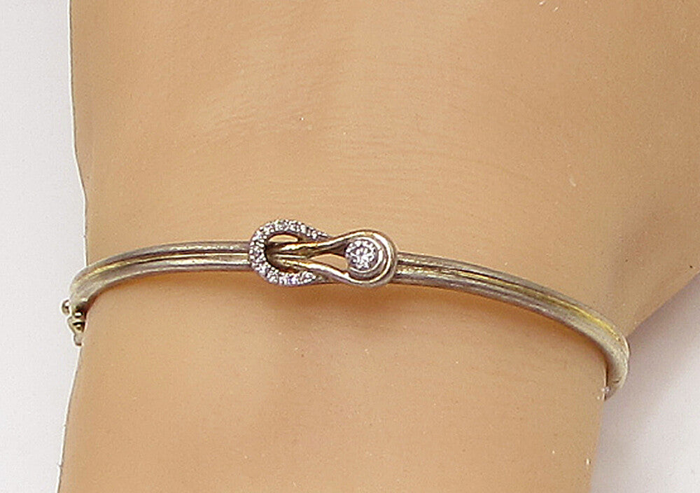 925 Sterling Silver  Vintage Cubic Zirconia Accent Thin Bangle Bracelet BT1338