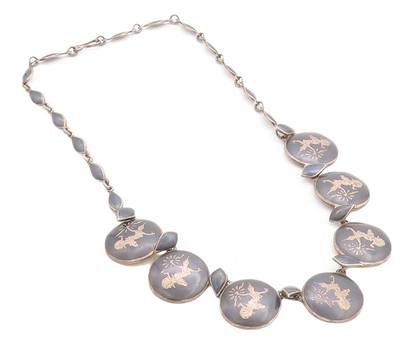 SIAM 925 Sterling Silver  Vintage Enamel Niello Dancer Chain Necklace  NE1379