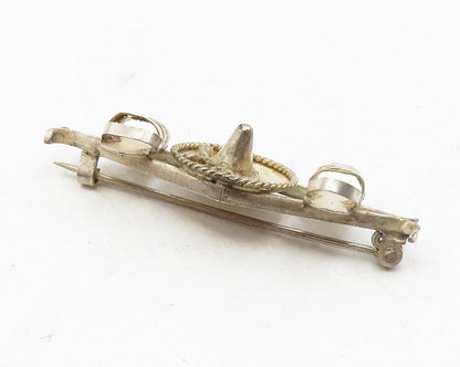 925 Sterling Silver  Vintage Antique Sombrero Hat & Sandals Brooch Pin  BP4535