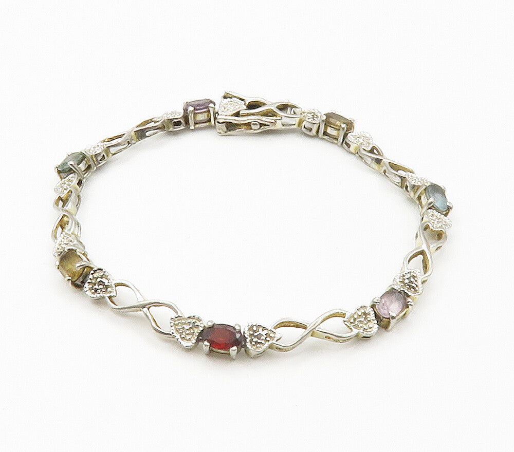 925 Sterling Silver  Genuine Diamonds & Multi Gemstone Chain Bracelet  BT5826