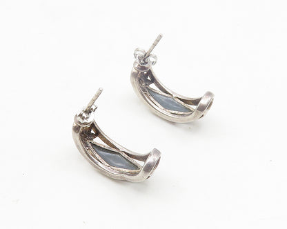 925 Sterling Silver  Vintage Inlaid Abalone Shell JHoop Earrings  EG5546