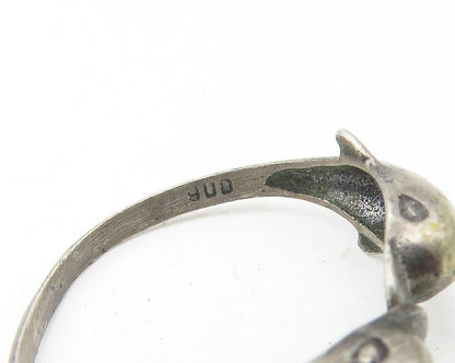 925 Sterling Silver  Vintage Dark Tone Double Dolphin Band Ring Sz 8  RG10908