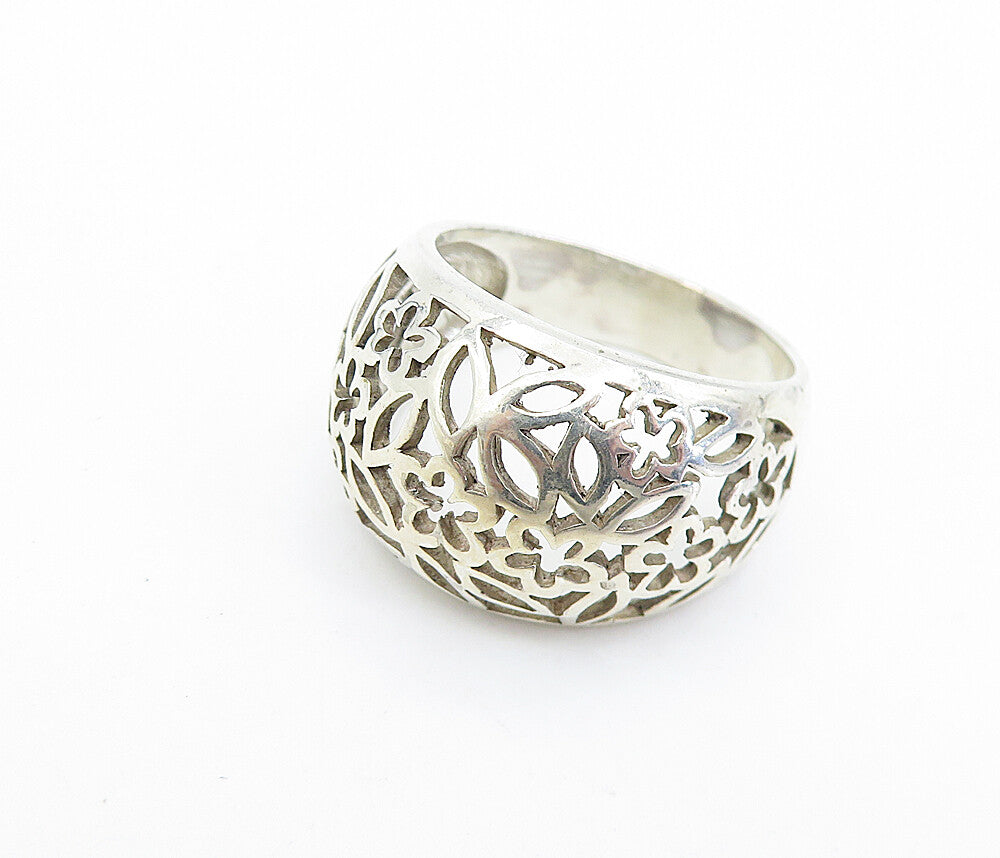 925 Sterling Silver  Shiny Floral Vine Cutout Design Band Ring Sz 9  RG7877
