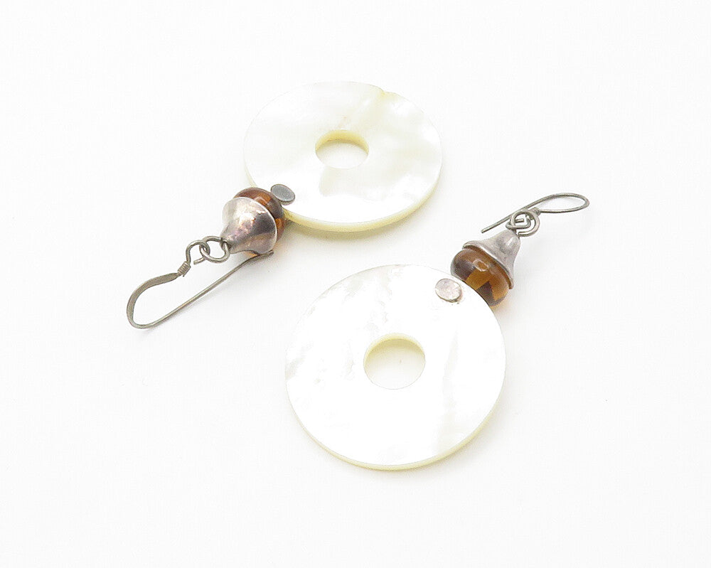 RLM STUDIO 925 Silver  Vintage Mother Of Pearl & Amber Drop Earrings  EG7237