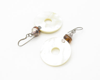 RLM STUDIO 925 Silver  Vintage Mother Of Pearl & Amber Drop Earrings  EG7237
