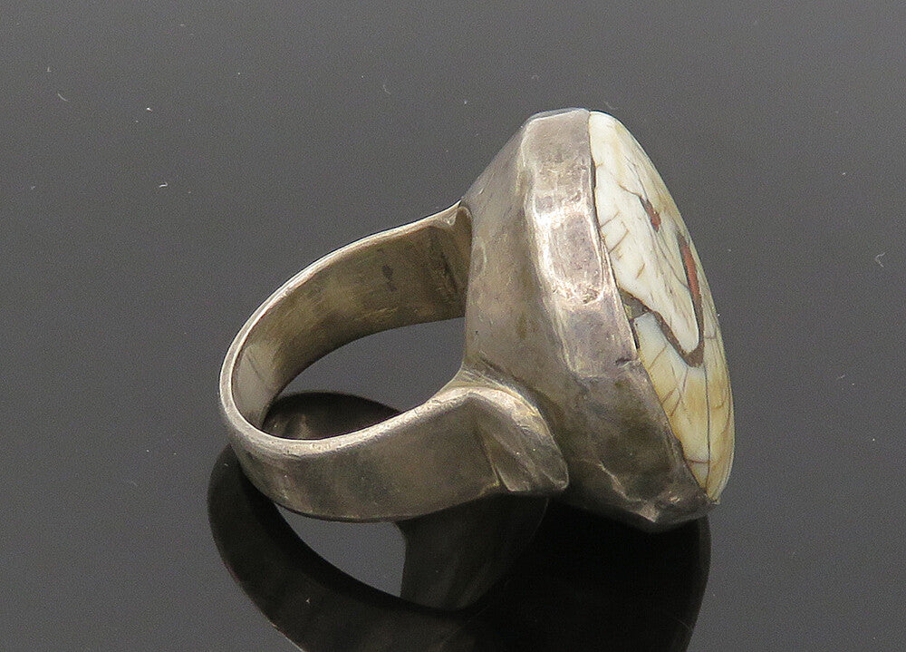 925 Sterling Silver  Vintage Round Jasper Heavy Cocktail Ring Sz 9  RG20240