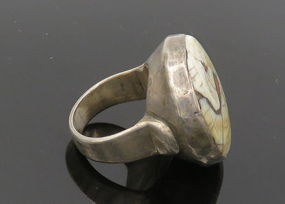 925 Sterling Silver  Vintage Round Jasper Heavy Cocktail Ring Sz 9  RG20240