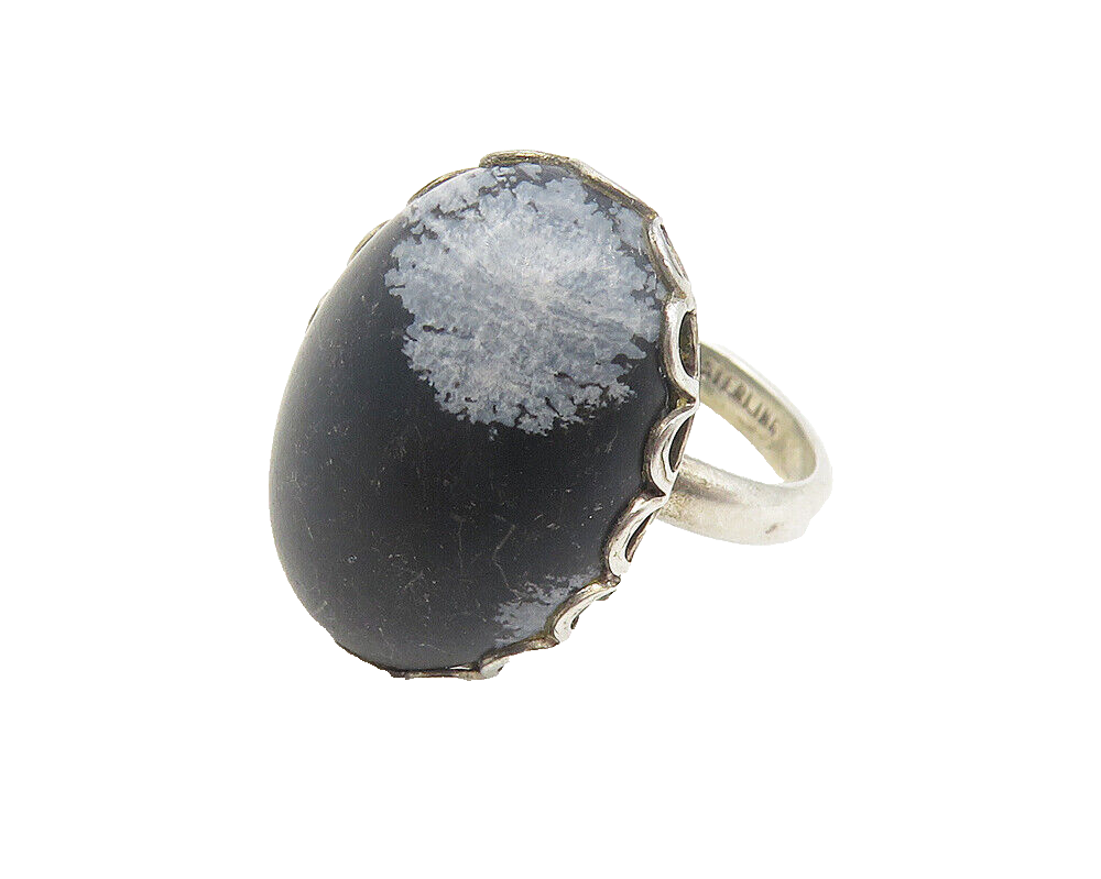 925 Sterling Silver  Vintage Cabochon Obsidian Cocktail Ring Sz 5.5  RG11218