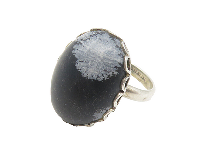 925 Sterling Silver  Vintage Cabochon Obsidian Cocktail Ring Sz 5.5  RG11218