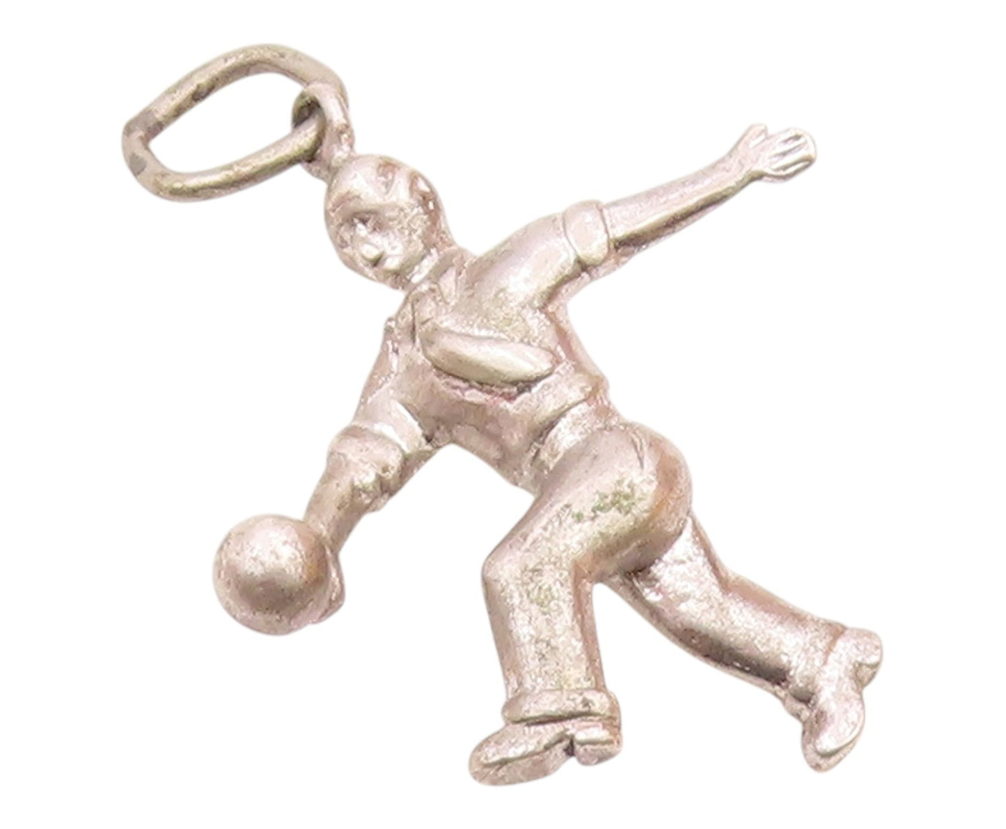 925 Sterling Silver  Vintage Shiny Man Bowling Sports Motif Pendant  PT18883