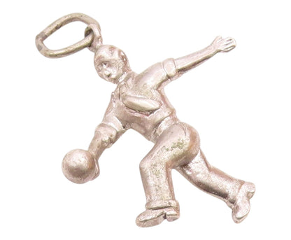 925 Sterling Silver  Vintage Shiny Man Bowling Sports Motif Pendant  PT18883