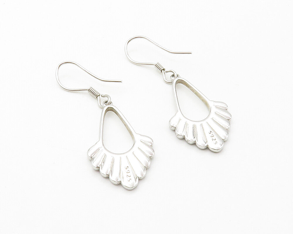 925 Sterling Silver  Vintage Shiny Two Tone Fan Design Drop Earrings  EG7300