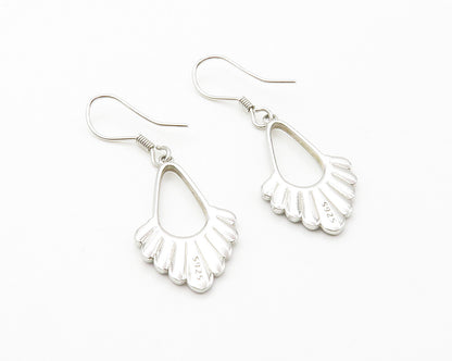 925 Sterling Silver  Vintage Shiny Two Tone Fan Design Drop Earrings  EG7300