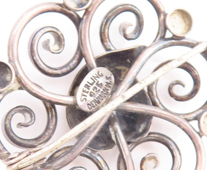 925 Sterling Silver Vintage Brooch Pin DENMARK Cutout Spiral Flower  BP11013