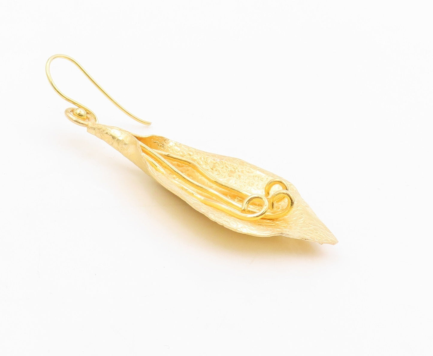 925 Sterling Silver Vintage Earrings Gold Plated Dangling Cutout Lily  EG13328