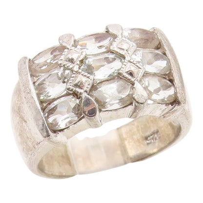 925 Sterling Silver Vintage Ring Classic White Topaz Statement Band Sz 7 RG36060