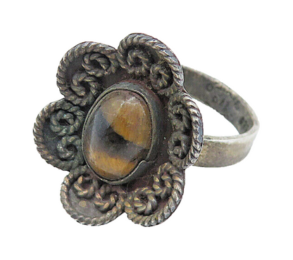 MEXICO 925 Silver  Vintage Tiger's Eye Floral Twist Cocktail Ring Sz 7  RG7397