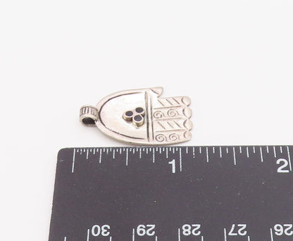 925 Sterling Silver  Vintage Black Onyx Etched Detail Hamsa Pendant  PT16530