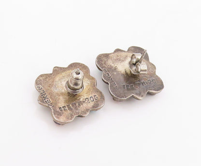925 Sterling Silver Vintage Earrings MEXICO Multi Gemstone Floral Stud  EG14092