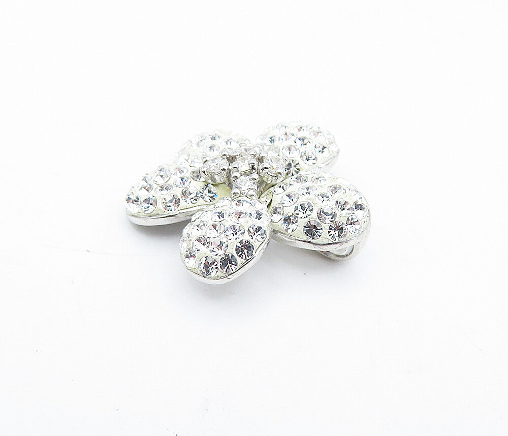 925 Sterling Silver  Sparkling Cubic Zirconia Shiny Flower Pendant  PT3050