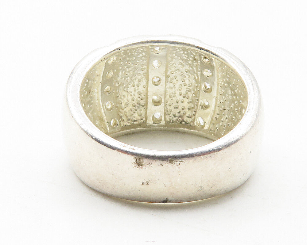 925 Sterling Silver  Vintage Topaz Pattern Shiny Matte Band Ring Sz 5  RG11482