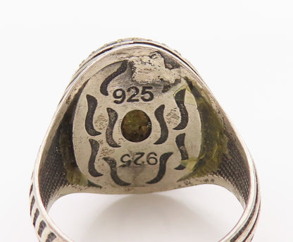 925 Sterling Silver Vintage Ring Cabochon Green Onyx & Spinel  Sz 12  RG36290
