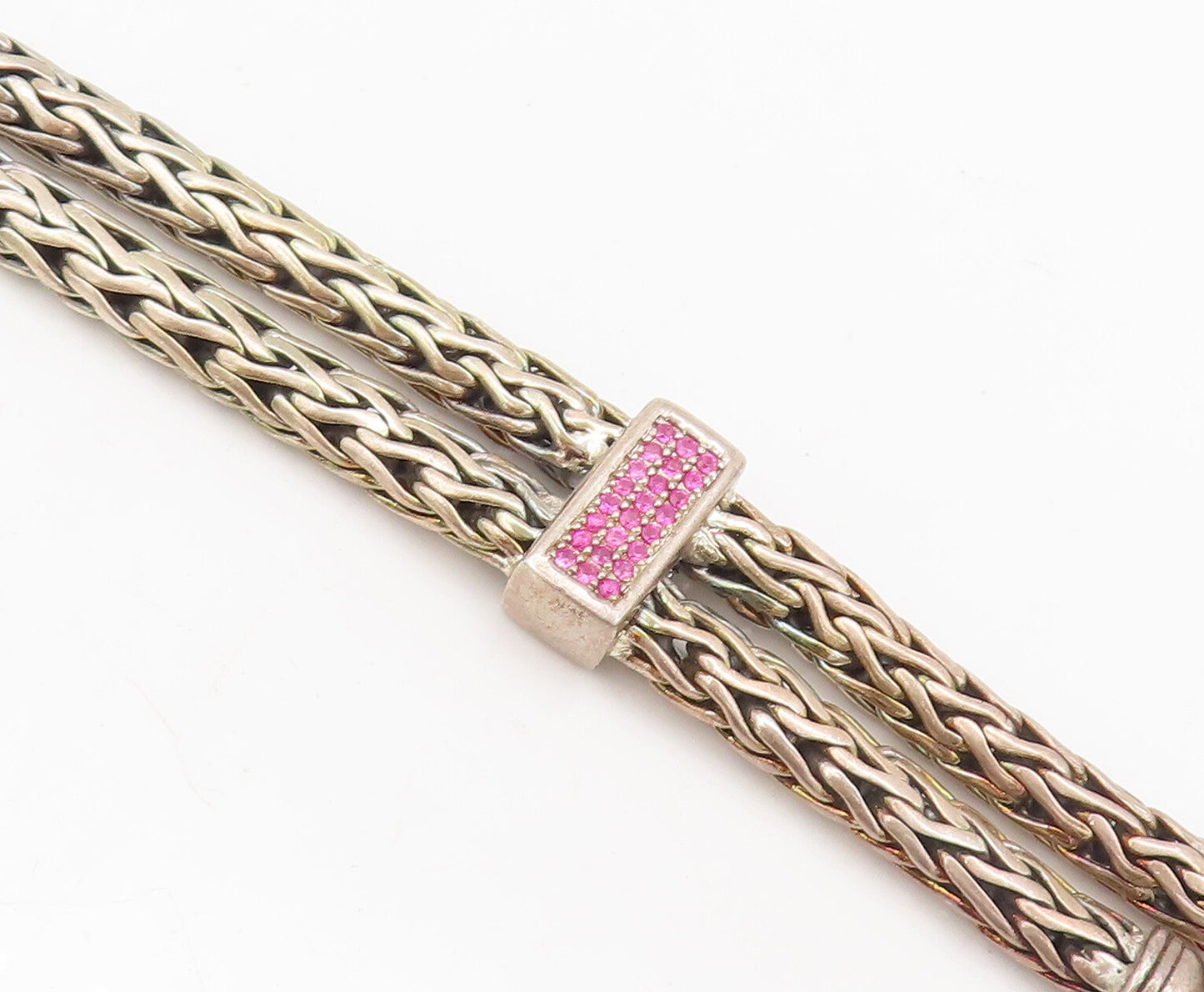 PHILIP GABRIEL 925 Sterling Silver  Vintage Braded Ruby Chain Necklace NE4193