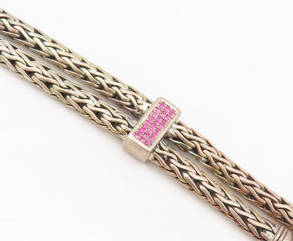 PHILIP GABRIEL 925 Sterling Silver  Vintage Braded Ruby Chain Necklace NE4193