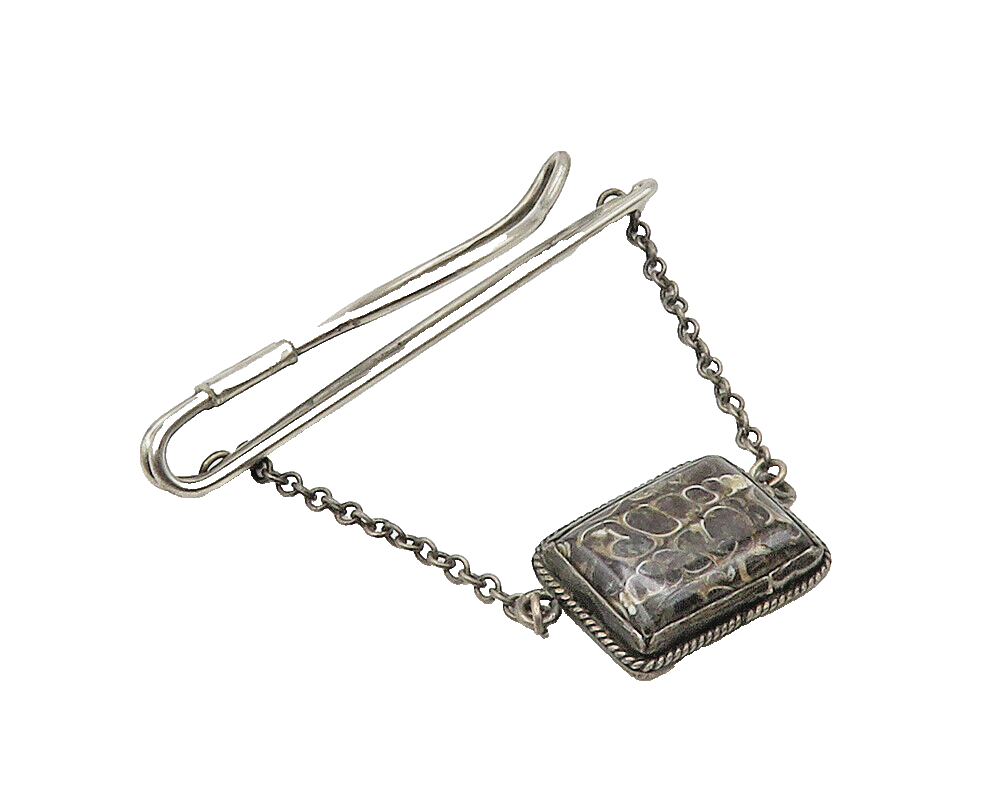 925 Sterling Silver  Vintage Spotted Jasper Chained Tie Clip  TR2246