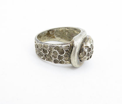 925 Sterling Silver Vintage Antique Dark Tone Buckle Band Ring Sz 6 RG5132
