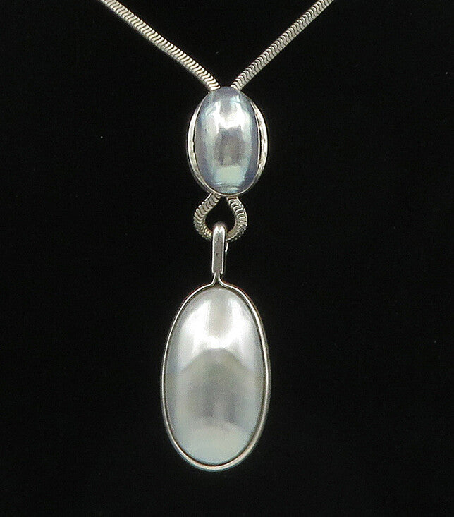 CELIA SEBIRI 925 Silver  Vintage Cabochon Cut Mother Of Pearl Necklace  NE3808