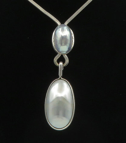 CELIA SEBIRI 925 Silver  Vintage Cabochon Cut Mother Of Pearl Necklace  NE3808