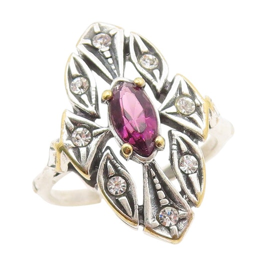 925 Sterling Silver Vintage Ring EUROPE Amethyst Open Floral Band  Sz 8  RG34648