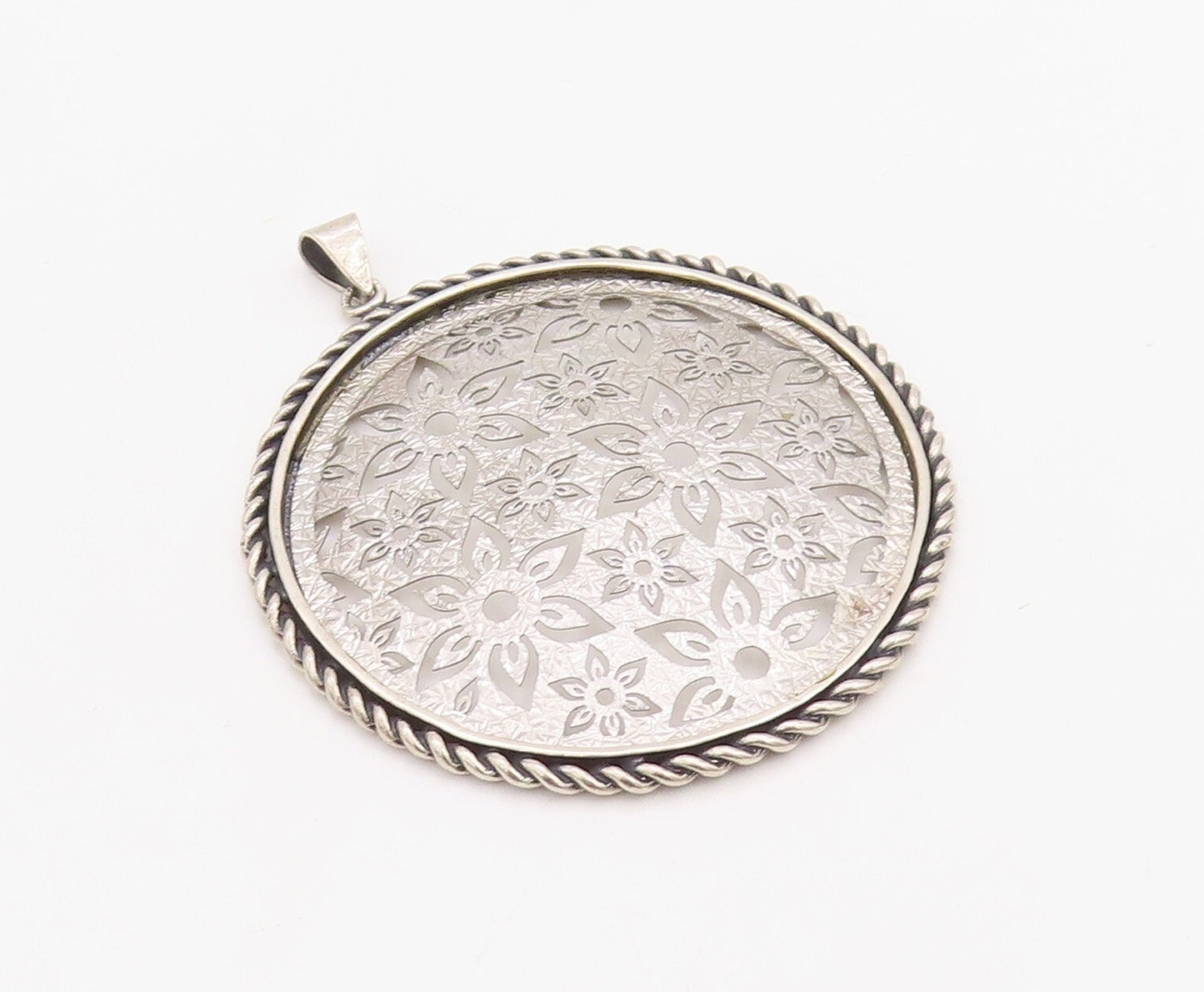 925 Sterling Silver Vintage Pendant OR PAZ ISRAEL Stencil Cut Flowers  PT23489