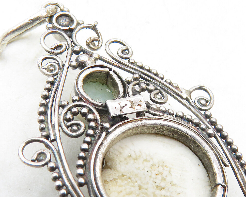 925 Sterling Silver  Vintage Shiva Eye & Larimar Swirl Drop Pendant  PT7585