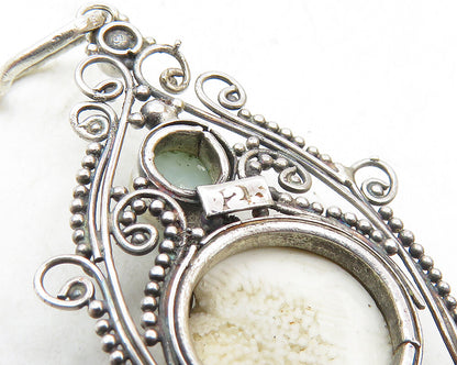 925 Sterling Silver  Vintage Shiva Eye & Larimar Swirl Drop Pendant  PT7585
