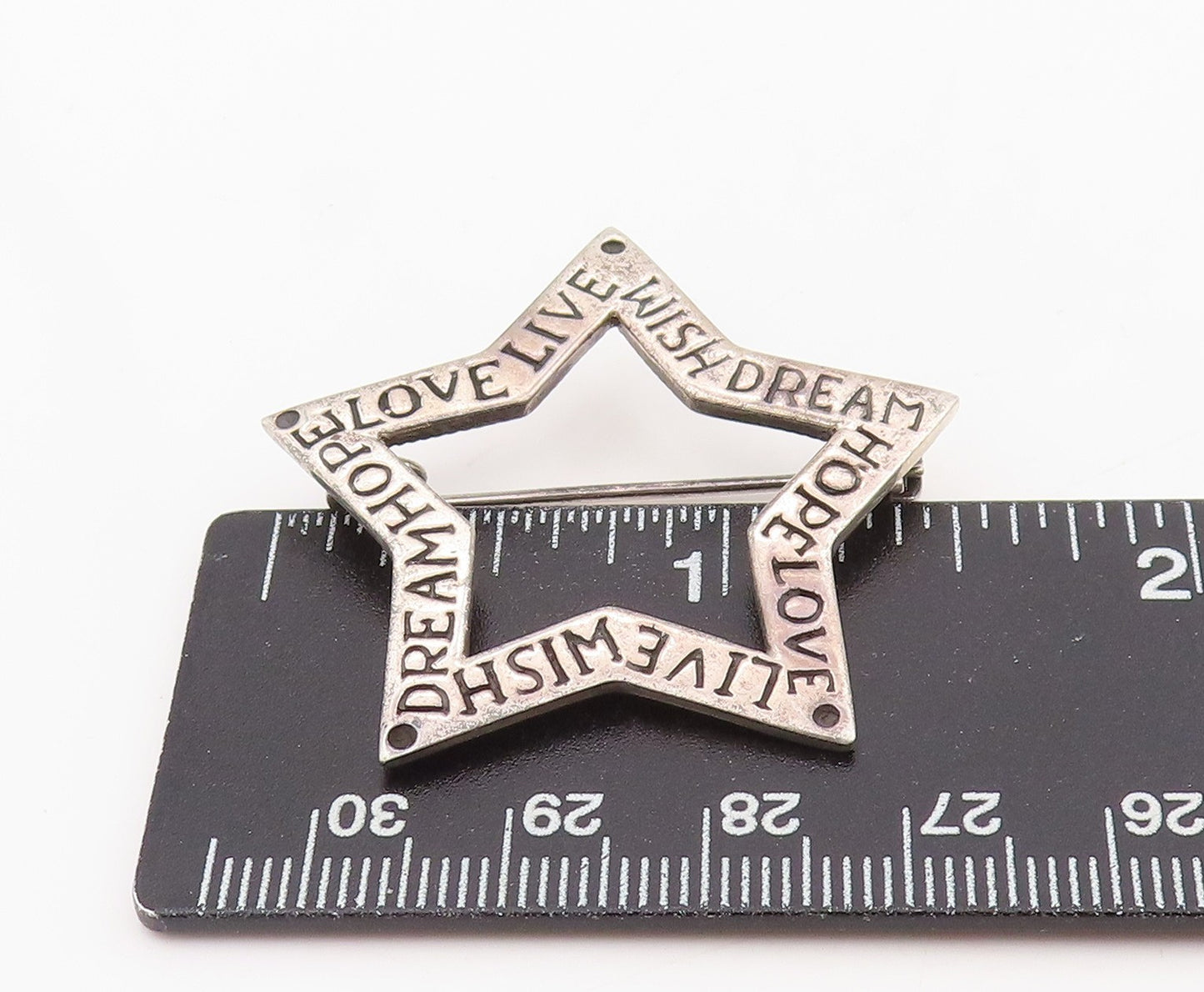 925 Sterling Silver Vintage Brooch Engraved Inspirational Words Star BP12054