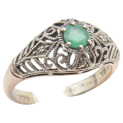 925 Sterling Silver Vintage Ring Emerald Intricate Filigree Band  Sz 8  RG36867