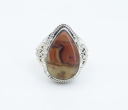 925 Sterling Silver  Tear Drop Agate Swirl Twist Cocktail Ring Sz 8  RG8322