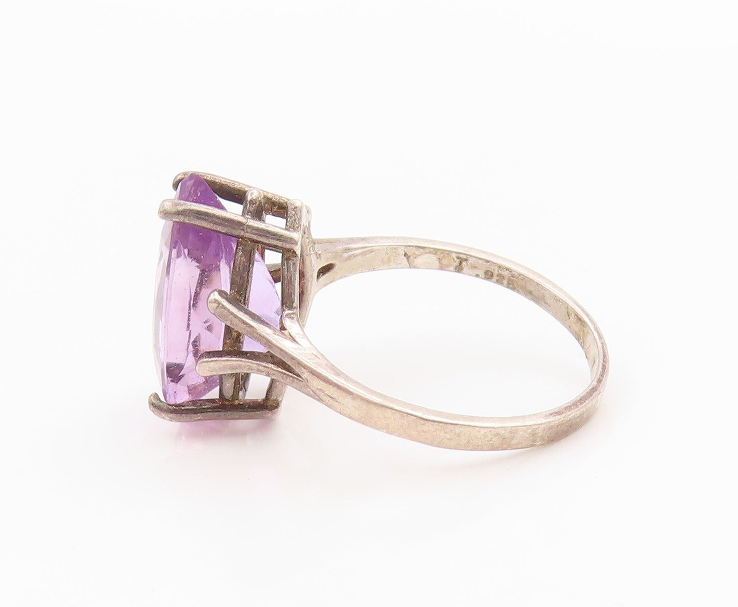 925 Sterling Silver Vintage Ring Pear Cut Amethyst Solitaire Band Sz 7.5 RG35839