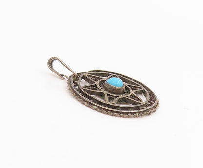 925 Sterling Silver Vintage Pendant Turquoise Openwork Pentagram Charm  PT26078