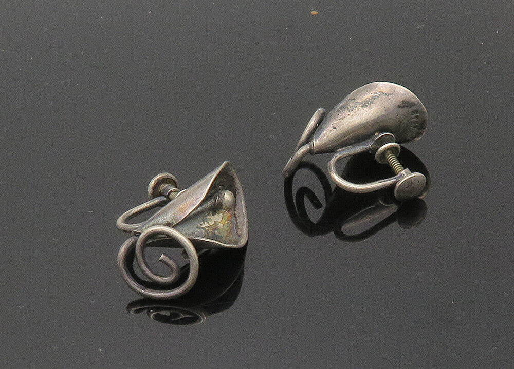 925 Sterling Silver  Vintage Dark Tone Flower Non Pierce Earrings  EG10354