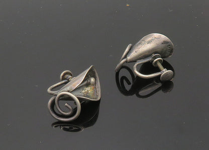 925 Sterling Silver  Vintage Dark Tone Flower Non Pierce Earrings  EG10354