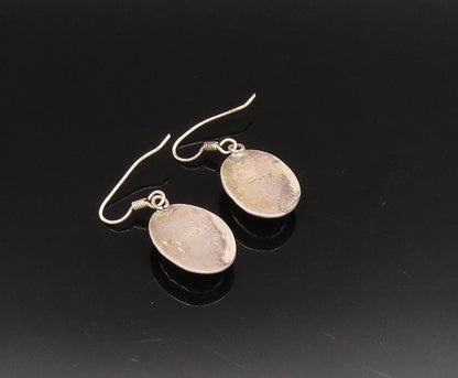 925 Silver  Vintage Etched Border Cabochon Lapis Lazuli Drop Earrings  EG12125