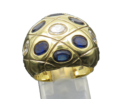 925 Silver  Vintage Cubic Zirconia & Blue Topaz Dome Band Ring Sz 8  RG20922