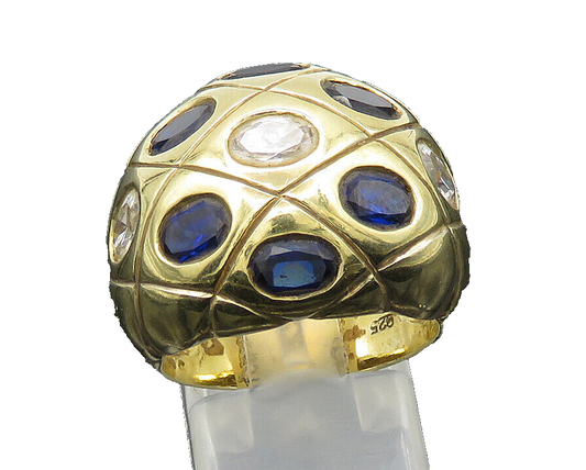 925 Silver  Vintage Cubic Zirconia & Blue Topaz Dome Band Ring Sz 8  RG20922
