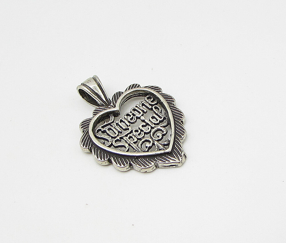925 Sterling Silver  Vintage Someone Special Love Heart Drop Pendant  PT1888
