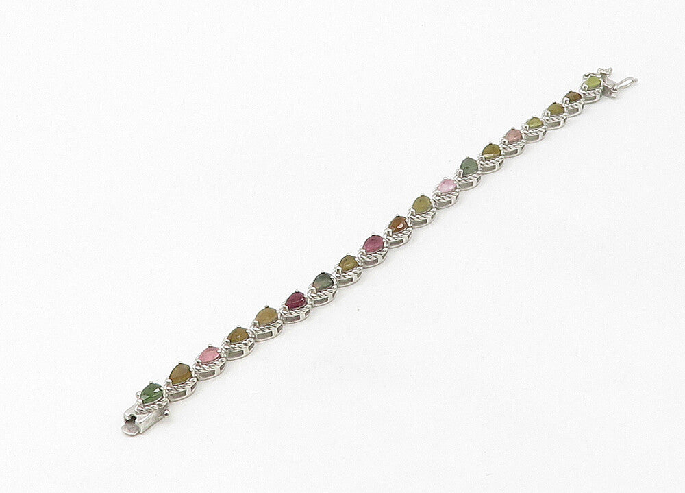 925 Sterling Silver  Vintage Peridot Topaz & Citrine Chain Bracelet  BT8561