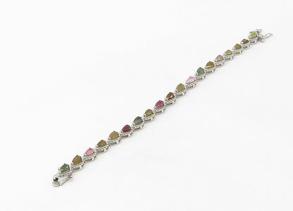 925 Sterling Silver  Vintage Peridot Topaz & Citrine Chain Bracelet  BT8561