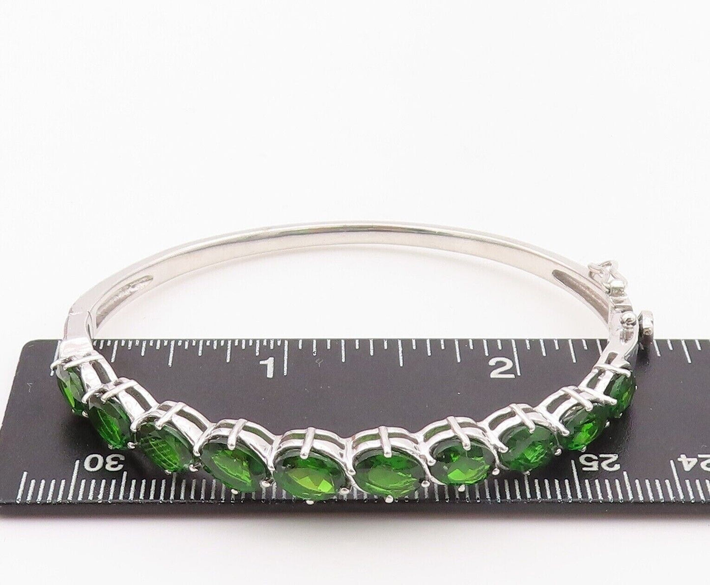 925 Sterling Silver Vintage Bracelet Oval Cut Green Topaz Bangle  BT10727
